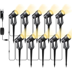 Svater Outdoor LED Garden Lighting, 32 m, Set of 10, 2000 lm, 10 x 2 W, Garden Spotlight, 27 V COB IP65 Waterproof Spotlight, Warm White with Ground Spike for Outdoor Garden Yard