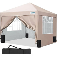 Quictent Gazebo 3 x 3 Folding Gazebo with 4 Side Panels, Waterproof Garden Gazebo with 4 Sandbags & Roll Bag, Party Tent, Garden Tent for Party and Flea Market, Beige