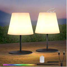 Table Lamp Wireless Mini Small LED Table Lamp Outdoor Touch Dimmable Warm White RGB USB Rechargeable Battery Table Lamp Wireless Set of 2 IP44 for Outdoor Patio Patio Balcony (Black)