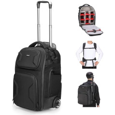 NEEWER 2 in 1 Camera Backpack Wheels with Removable Shockproof Dividers Handle Waist Belt Rain Cover Water Resistant Hand Luggage Backpack for Camera, Tripod, Flash, Lens, Laptop, Black, PB027