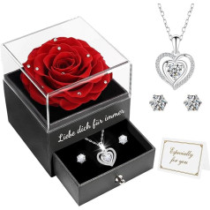 Miofula Eternal Rose Gifts for Women, Preserved Roses with Heart Necklace and Earrings Made of 925 Sterling Silver, Rose Gift Box for Mum Wife for Birthday, Christmas, Valentine's Day, Mother's Day