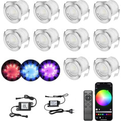 LED Recessed Floor Lights Outdoor RGB Set of 10, Diameter 30 mm WiFi Patio Recessed Spotlight, LED Patio Lighting IP67 Waterproof Floor Light for Kitchen Garden Stairs