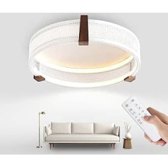 LED Ceiling Light Wood Dimmable, 50 W Round Wood Look Ceiling Light with Remote Control, 3000 K - 6000 K, Modern Living Room Lamp LED Ceiling Light White with Memory Function