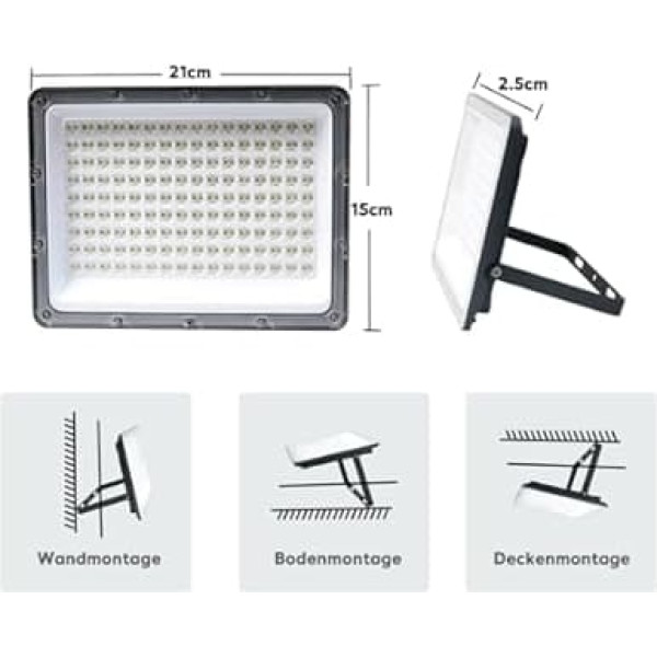 Hmuaog SMD 2835 LED Floodlight 50 W with Plug 6000 K Cool White Bright 220 V 230 V Outdoor Spotlight IP65 Waterproof Floodlight (50 W)