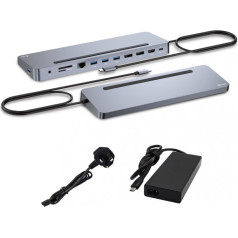 USB-c metāla ergonomiska 4k 3x displeja dokstacija pd 100w + universālais lādētājs 100w (komplektā)