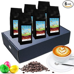 Easter Coffee Box, Easter Gift - Great Box with 6 Fabulous Coffees of 65 g (Whole Beans, Blue Cardboard)