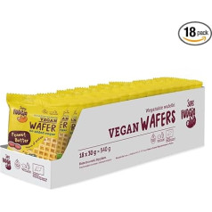 SUPER FUDGIO Organic waffles with peanut butter with salt, no added sugar, no palm oil, vegan snack, 30 g x 18 multipack