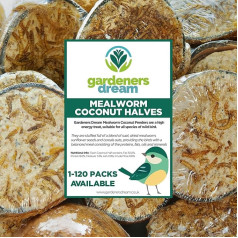 GardenersDream Fresh and Delicious Bird Food with Mealworm Filling in Coconut Halves Fresh Wild Bird Food for the Garden in Various Pack Sizes (50)