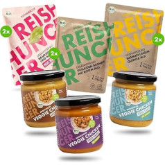 REISHUNGER Organic Lunch Set - Veggie Chicken & Steamed Rice for 6 Servings - 3 Varieties Veggie Chicken and 6 Bags of Steamed Rice - Ready in 2 Minutes