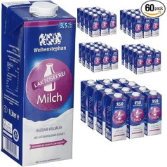 Weihenstephan Milk Low-Fat H-Milk 3.5% Fat Lactose Free, 1 Litre Each, Pack of 60 with Pufai Grocery