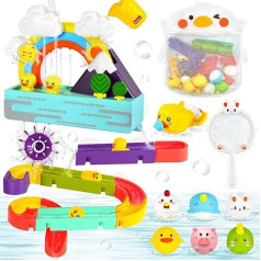 Bath Toy, Bath Toy Set, DIY Marble Run Bath Toy from 3 4 5 6 Years, Water Toy with Fishing Net, Children's Bath Fun Gift for Girls and Boys (Rainbow)