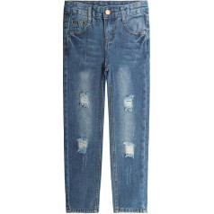 KIDSCOOL SPACE Baby Girls Jeans, Little Girl Ripped Holes Denim Trousers, Light Blue, 4, Lightblue-2044