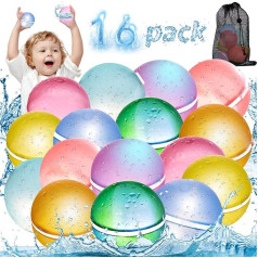 6L 16 Pieces Water Bombs Self-Closing Reusable Water Polo One Second Quick Fill Water Bomb Set, Beach Toy Pool Toy for Summer Outdoor