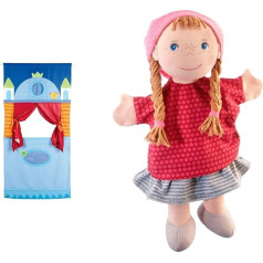 HABA HA-1055 7281 Door Theatre, Pretty Accessories for Casperle and Puppet Theatre, Quick and Easy to Fix in the Door Frame & 306245 - Hand Puppet Gretelchen, Hand Puppet from 1.5 Years
