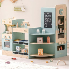 ROBUD Children's Wooden Shopping Shop, Grocery Store Toy with Coffee Machine, Cash Register, Vending Stand, Large Role Toy, 3+