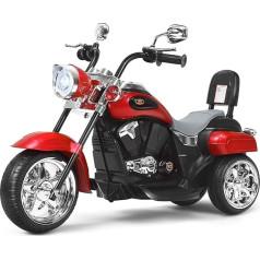 FANTASK 6 V Electric Motorcycle Children 2.5-3 km/h, Speed Children's Motorcycle with Adjustable Headlight, Red, Tricycle Electric Motorcycle with Sound, Horn, Rear View Mirror, Pedals