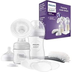 Philips Avent Hand Breast Pump Gift Set - Single Breast Pump, Baby Flats of 260ml and 125ml, BPA Free, 4 Disposable Nursing Pads, Polypropylene, Transparent (Model SCD430/60)