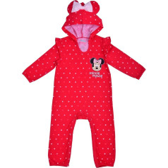 Disney Girl's Minnie Mouse Footed Coverall Bodysuit Onesie with Hood, Red, Size 6M, red