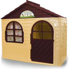 JAMARA 460499 Little Home Playhouse Made of Robust Plastic, Assembly, Sturdy Plug-In System, Easy to Clean, Suitable for Indoor and Outdoor Use, Door/Window Can Be Open, Curtains, Beige