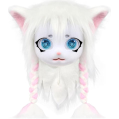 Furry Animal Head Mask Braids Fur Suit Halloween Masquerade Parties Cosplay Costume Headwear