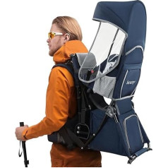 besrey Baby Backpack Carrier Backpack, Toddler Hiking Backpack with 3 Seat Heights, Adjustable Straps and Waist Belt, Foldable Frame, Lightweight, Large Capacity, Kids Carrier for Hiking (Blue/Grey)