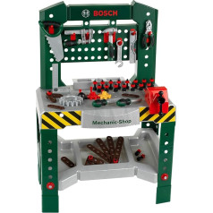 Theo Klein 8574 Bosch Workbench 77-Piece with Screwdriver and Wrench, Pliers, Hammer and Much More I Worktop with Learning Function I Dimensions: 57 cm x 35 cm x 86 cm