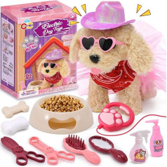 Toy Dog that Runs Barks Tail Wagging with Lead, Interactive Pet Role Play Dressing Feeding Bathing Dog Cuddly Toy Gift Girls 3 4 5 6 7 Years for Birthday Christmas