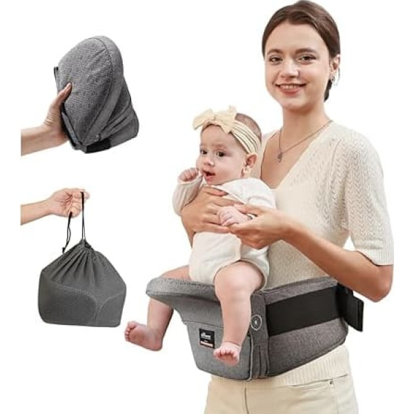 Foldable Baby Hip Seat - Lightweight, Compact Stowable Carrier, Ergonomic Waist Adjustment, with Practical Storage Space, for 0-36 Months