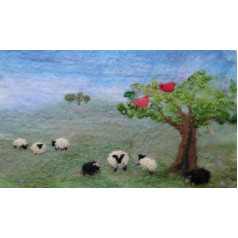 Artfelt sheep landscape picture felt kit, a carefully designed craft kit with everything you need to make a felted picture with tree and birds