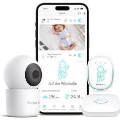 Baby Monitor 3 with Camera, Baby Monitor that Notifies You of Abdominal Movements, Rolls, Temperatures and Detected Movements, with Night Vision, 2-Way Talk Function and Long Range
