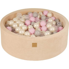 MeowBaby Ball Pit - Round 90 x 30 cm Baby Pool for Children with 200 Balls, Velvet, Ecru: Transparent/Pastel Pink/Pearl White/Grey