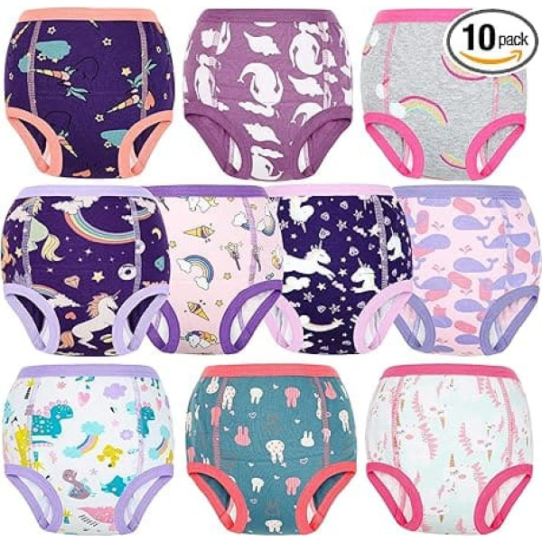 MooMoo Baby Toddler Training Pants Training Underwear for Baby Girls Boys 6 Layers Pink (10 Pack) 7 Years