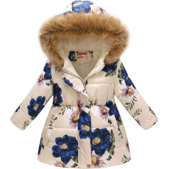 Haokaini Warm Winter Coat for 3-12 Years Baby Girls Boys Flowers Hood Windproof Jacket with Faux Fur Cotton Parka Padded Coat