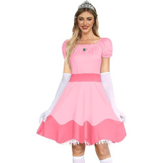For G and PL Women's Carnival Square Collar Puff Sleeves Pink Princess Dress with Crown Cosplay Party Costume S