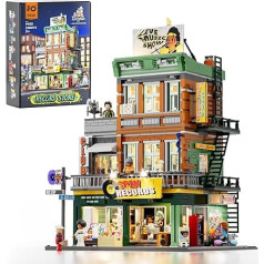 FUNWHOLE Record Store Lighting Clamping Blocks House, Street Fusion City Town Audio Shop Multi-Form Modular Building Collection Kit 1980 Pieces for Adults & Music Lovers, F9058, Record Store