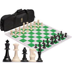 Yellow Mountain Imports Staunton Regular Roll Up Tournament Chess Set (49 cm) with Travel Bag, 2 Extra Ladies and Weighted Chess Pieces - Black