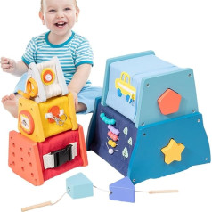 Wooden Activity, Cube Learning, Development Cube Toy, Number Cognitive Skills, Educational Shape for Sorter, Early Kids Stimulates Fine Motor, 23 x 2.87 x 2.87 Inches