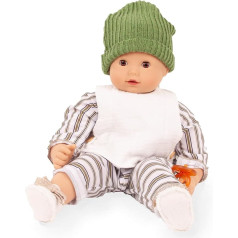 Götz 2427918 Maxy Muffin Urban Stripes Doll - 42 cm Baby Doll with Brown Sleeping Eyes, No Hair and Soft Body - Soft Body Doll in 7-Piece Set