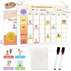 Montessori Weekly Calendar for Kids, Magnetic Task Board, Weekly Planner with 231 Magnets - Organiser Calendar to Promote Autonomy from 3 Years
