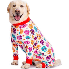 Dog Clothes Cartoon Print Four Legged Full Coverage Sweater Dog Pajamas Jumpsuit Costumes Pet Pjs for Medium Dogs Large Dogs (32, White Skull)