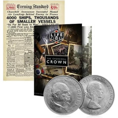 Life & Times Winston Churchill Coin Crown 1965 and WWII D-Day 1944 Newspaper Set