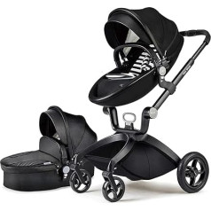 Hot Mom Pram 2-in-1 Set Classic Combination Pram with Aluminium Frame/Solid Rubber Tyres (Black)