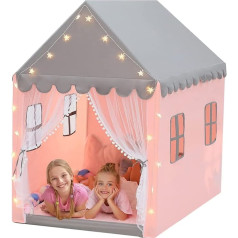 Kids Play Tent with Star Lights, Cabin for Kids Indoor/Outdoor, Princess Castle, Tent with 4 Windows for Nursery Decoration, 121 x 105 x 136 cm (A)