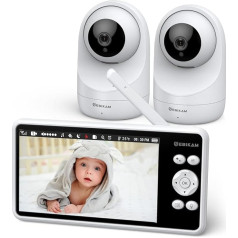 Sebikam Baby Monitor with 2 Cameras 5 Inch 720P HD IPS Screen Video Baby Monitor without WiFi, 4000 mAh Battery PTZ 355°, VOX Mode, Night Vision, 2-Way Audio, Intercom Function, Temperature Display,
