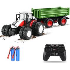 nmoiww 1:24 Remote Control Toy Farm Tractor with Double Battery Remote Control Tractor Farm Tractor with Trailer, Kids 3-10 Years (Green)
