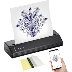 Wireless Thermal Printer Tattoo Printer Tattoo Stencil Printer (Suitable for iOS and Android) A4 Bluetooth Format Connect to Smartphone with 10 Pieces Tattoo Paper