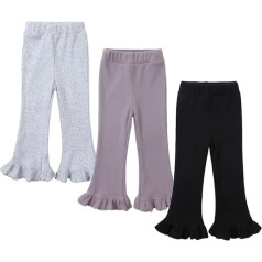 3 Pack Toddler Baby Girl Pants Ribbed Bell Bottom Flare Pants with Ruffle Elastic Trousers Waist Leggings Cosy Leggings for Toddler Cosy Leggings Kids Leggings for Toddler Girls