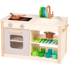 Battat Children's Wooden Kitchen with Accessories, Play Kitchen Wood, Wooden Kitchen - Chalkboard, Oven, Sink, Stove, Tableware, Wooden Toy from 2 Years (26 Pieces)
