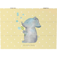 Mr. & Mrs. Panda 25 x 18 cm Wooden Box Elephant Soap Bubbles Yellow Pastel Treasure Chest Memory Box Chest Wooden Box XXL