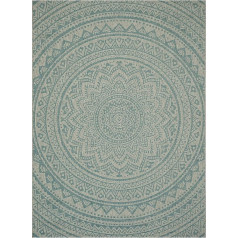 SAFAVIEH Indoor & Outdoor Contemporary Rug - Courtyard Collection Short Pile, Light Grey & Aqua, 160 x 231 cm